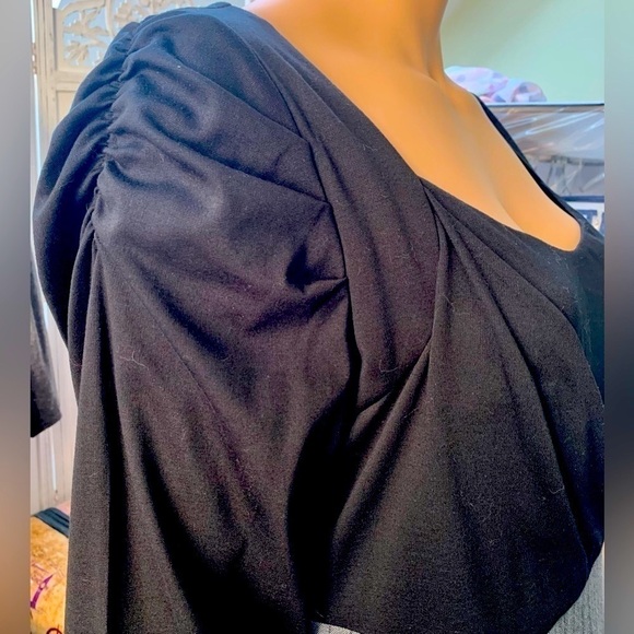 Igigi 2 Pc Look Ruched Pinstripe Dress, Plus Size 22/24 Black & Gray 3/4 Sleeves - Picture 4 of 15